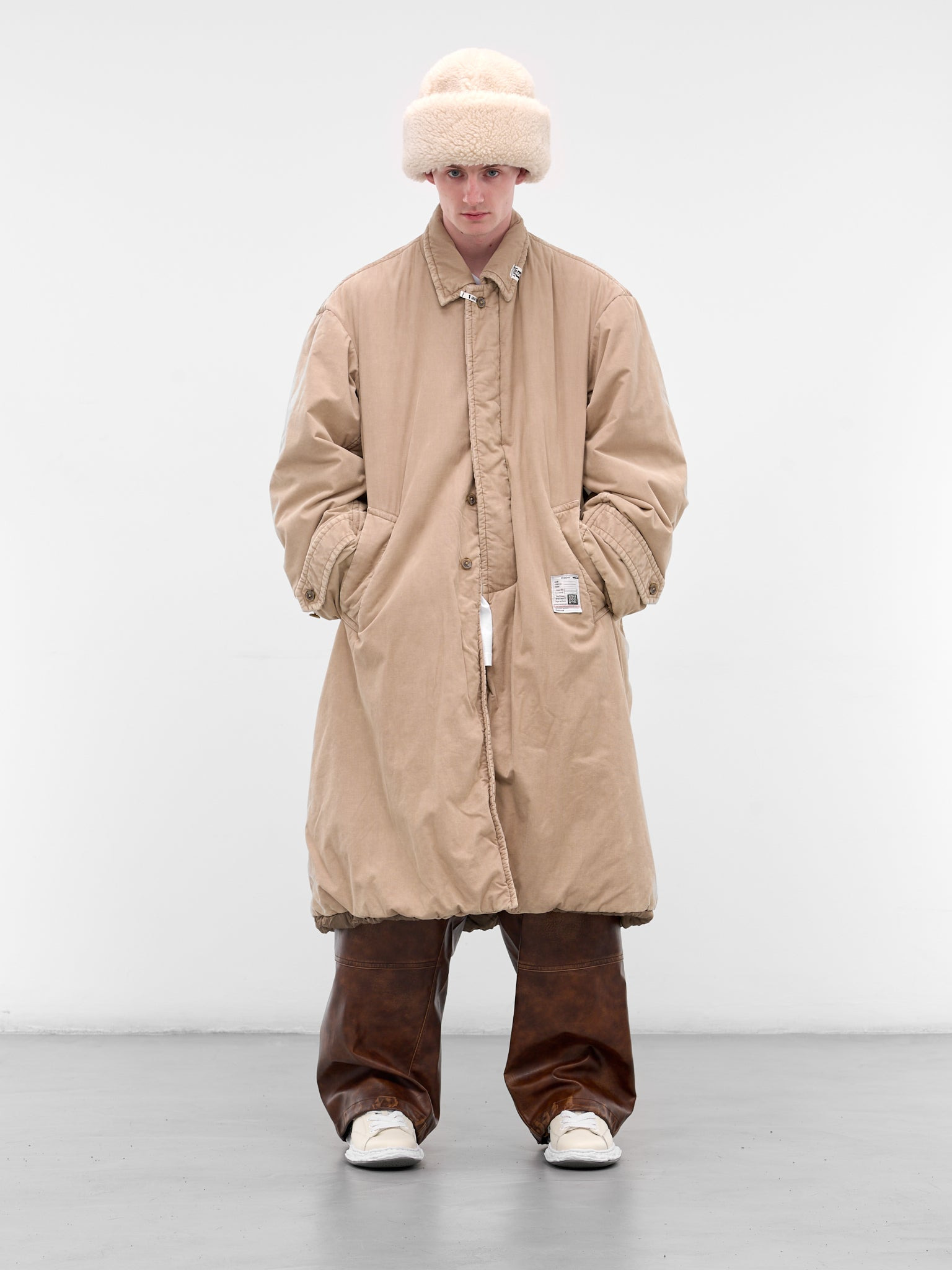 Brown Leather Elastic Waist Pants - 6