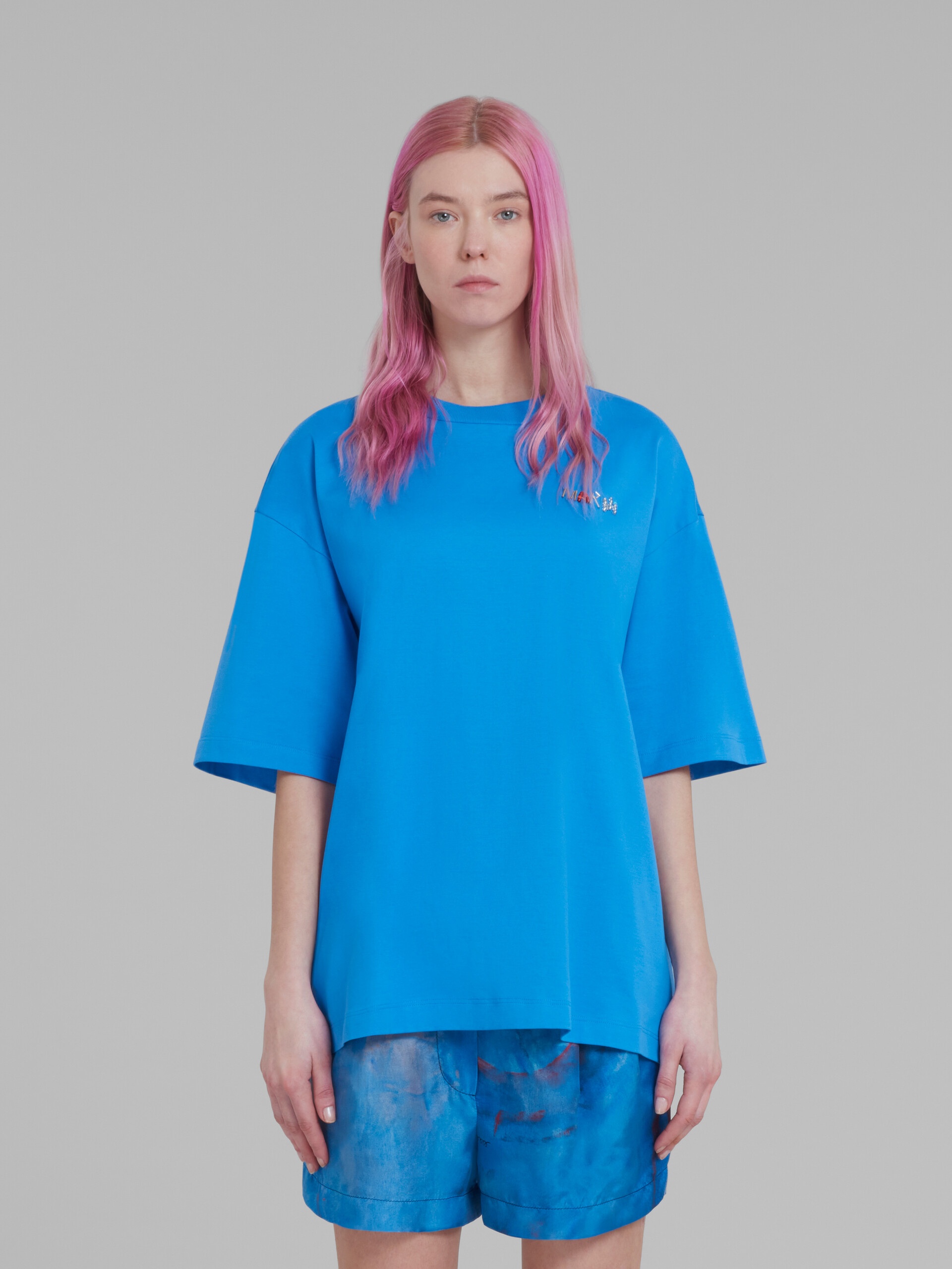 BLUE JERSEY T-SHIRT WITH BEADED MARNI LETTERING - 2