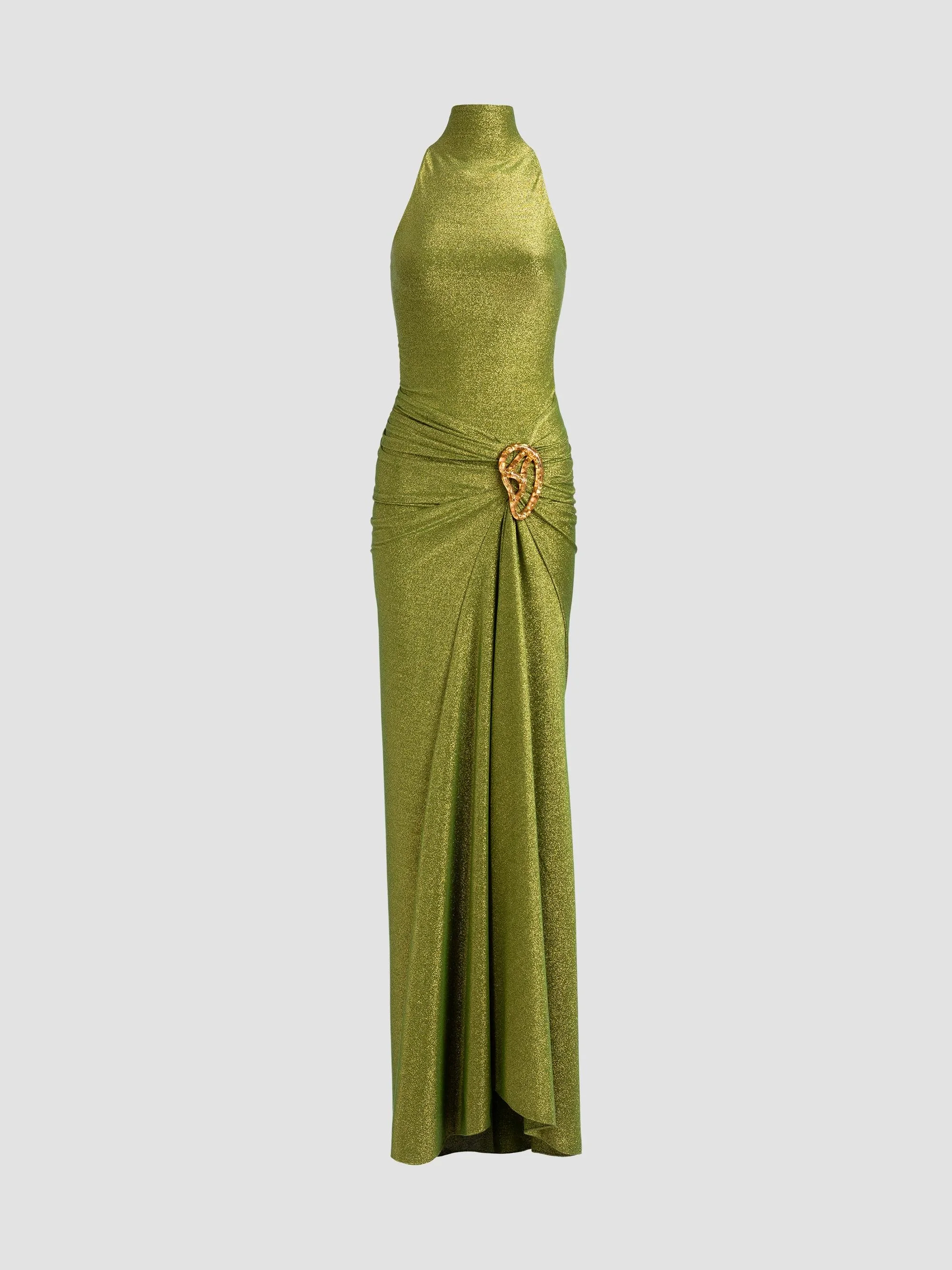 Women's Frances Metallic Halter Gown - Green - 1