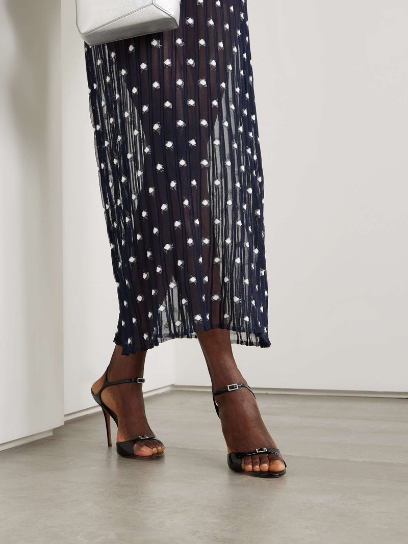 Amina Muaddi Adut crystal-embellished buckled patent-leather sandals Black outlook