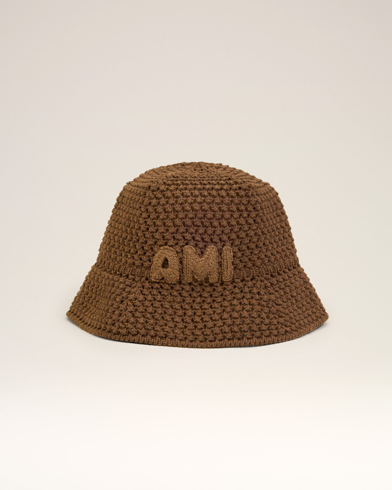 BROWN COTTON KNITTED AMI PATCH BUCKET HAT 4