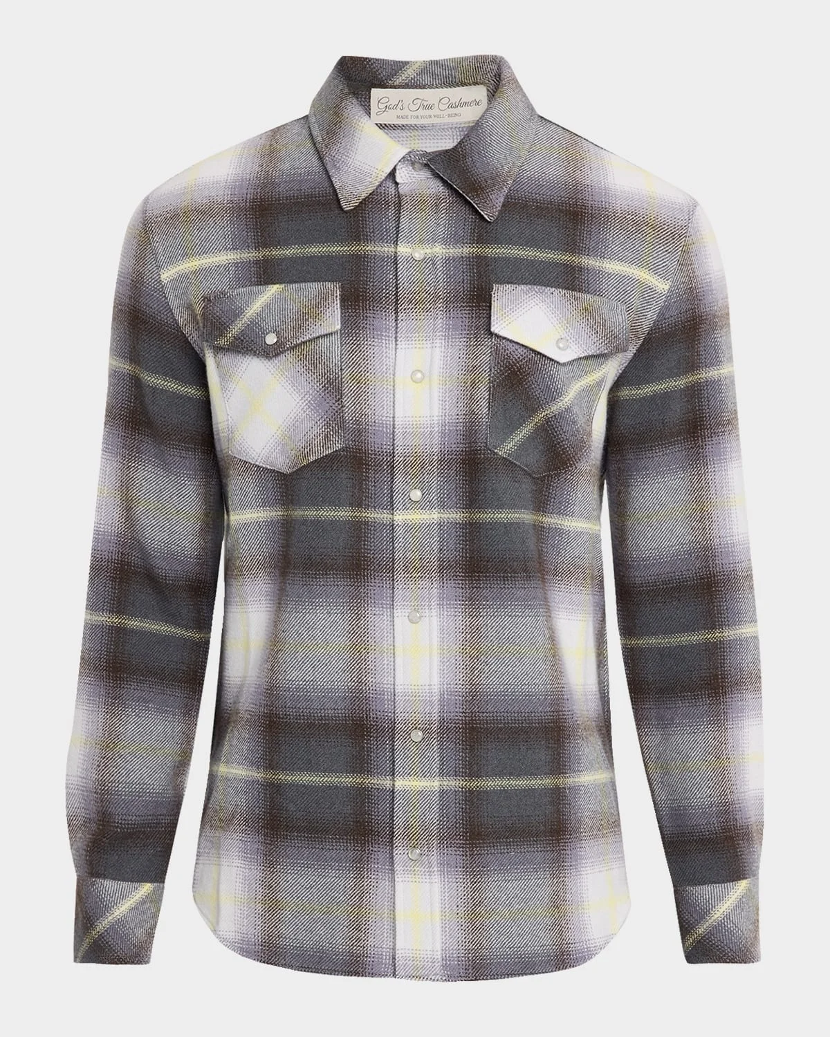 Men's Cashmere Degrade Plaid Two-Pocket Button-Down Shirt - 1