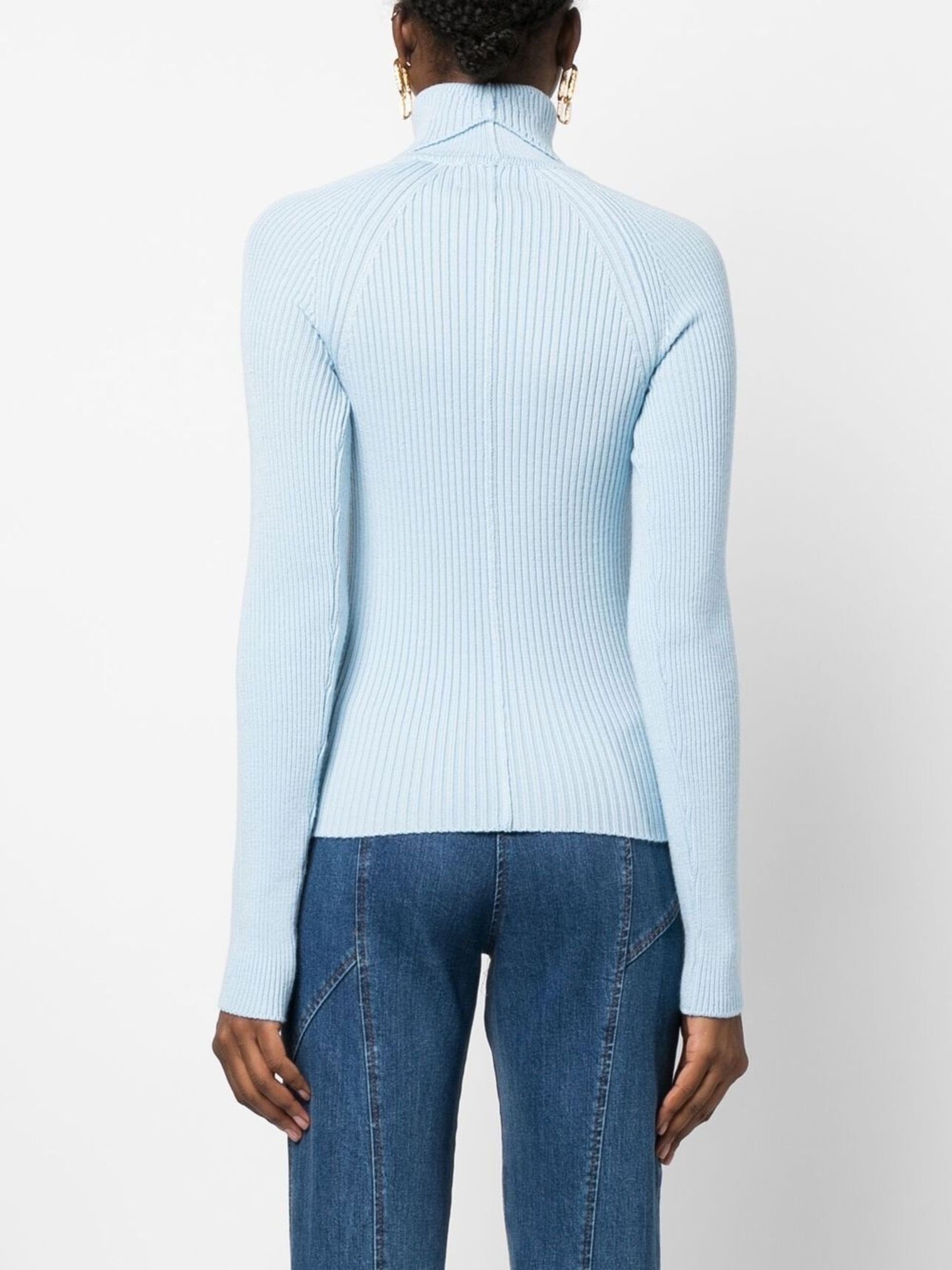 Blue Ribbed Wool Sweater - 4