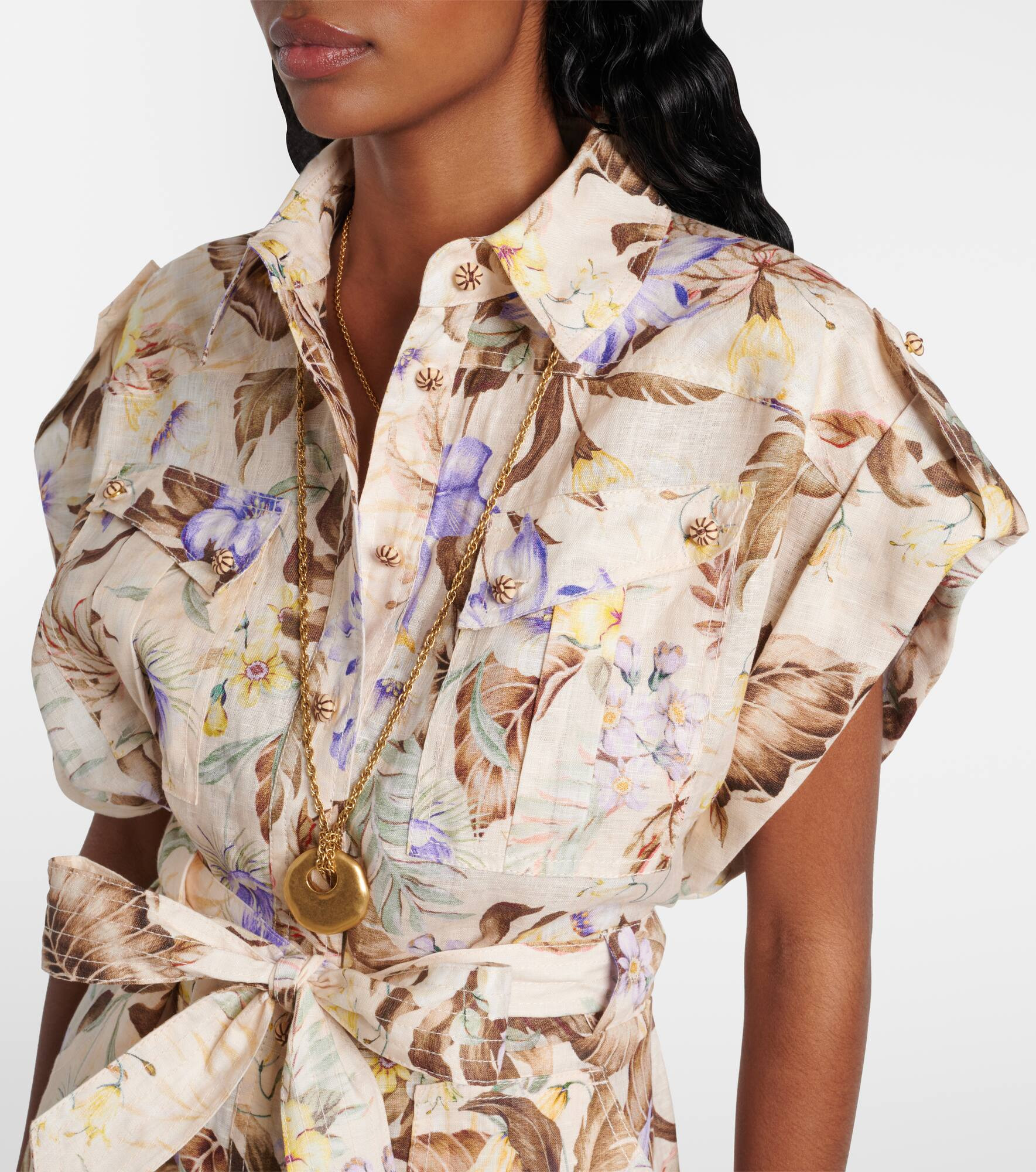 Floral linen romper - 4