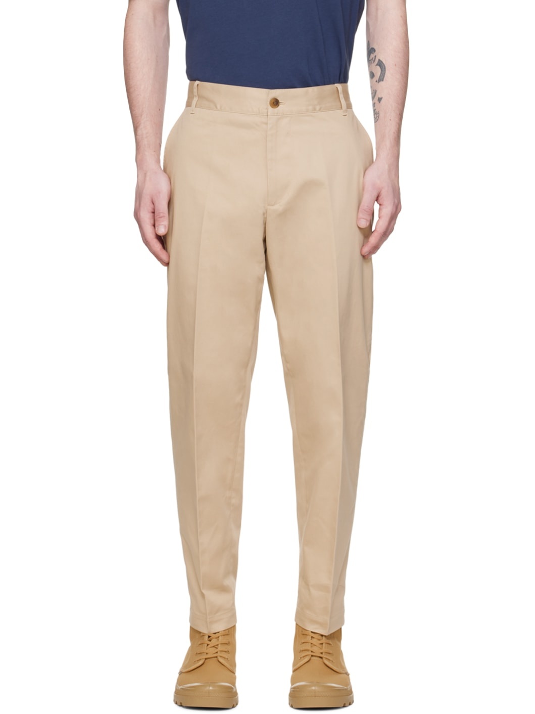 Beige Straight Trousers - 1