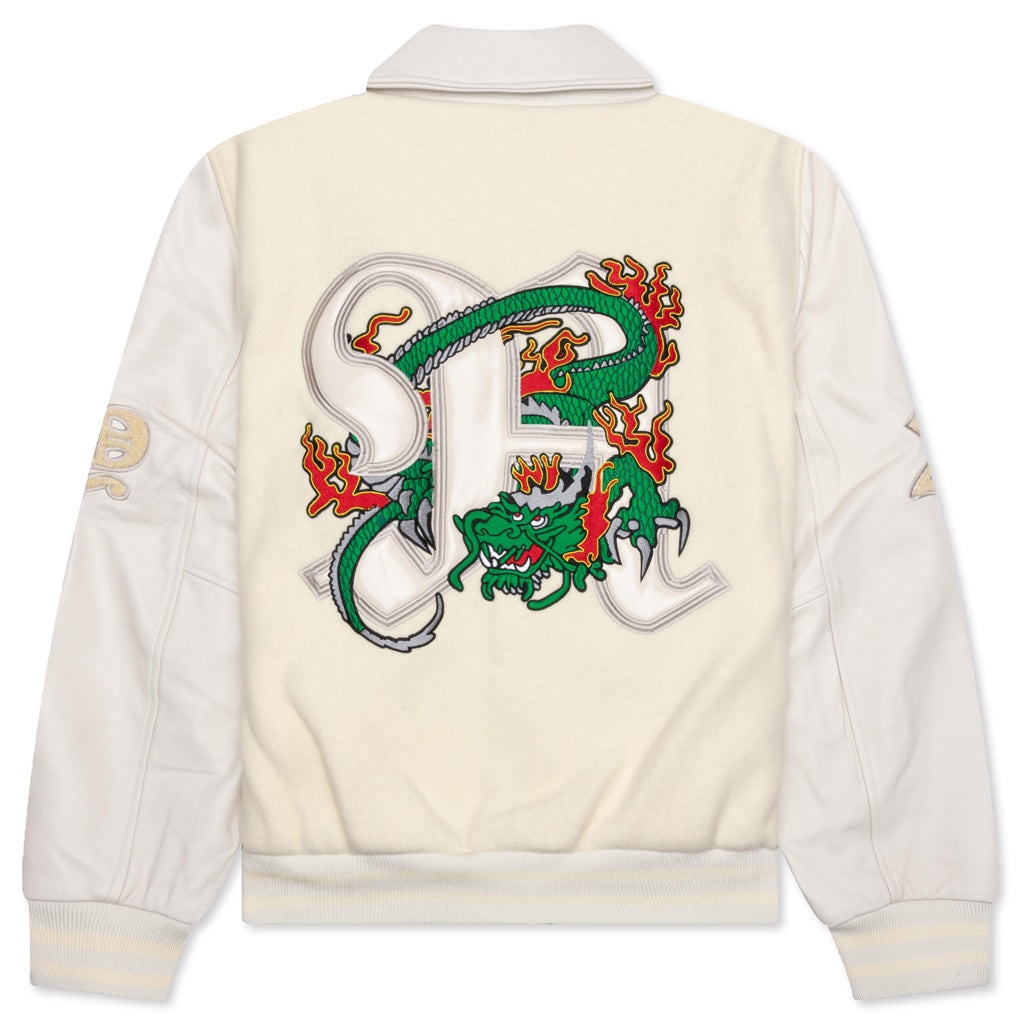 DRAGON EMBROIDERED VARSITY JACKET - OFF WHITE - 2