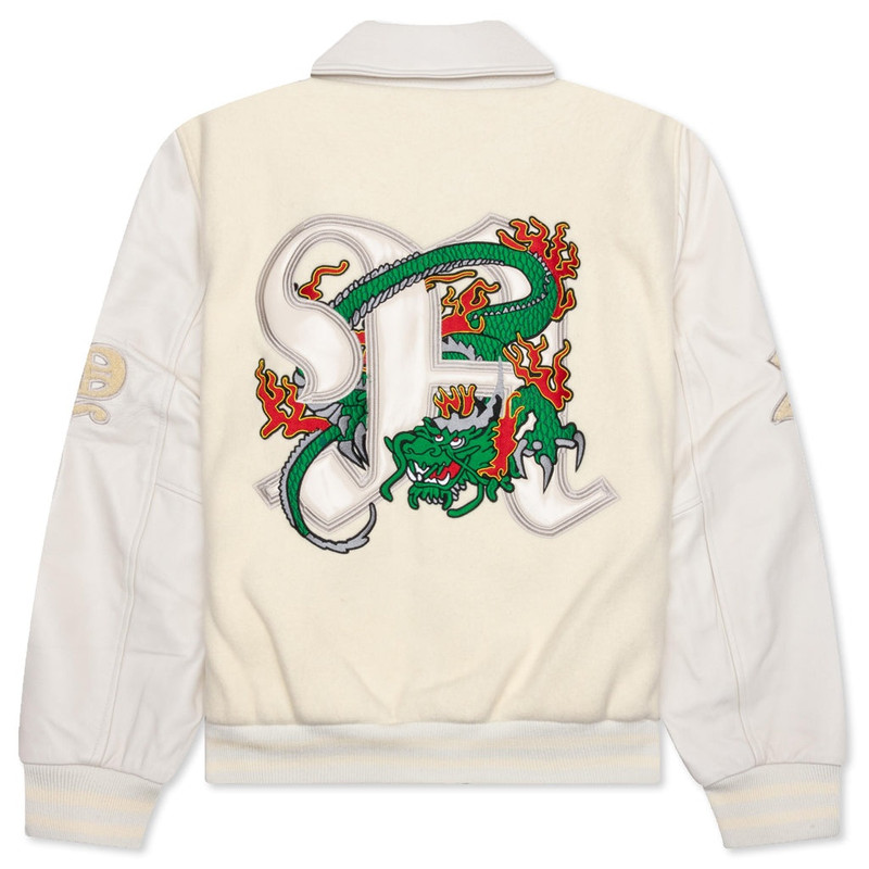 AWAKE NY DRAGON EMBROIDERED VARSITY JACKET - OFF WHITE outlook