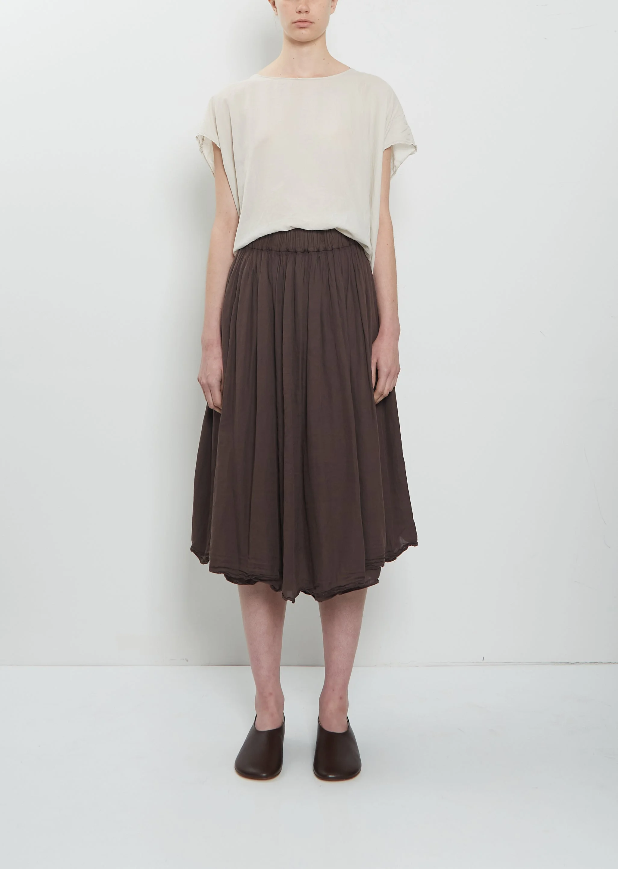 Light Cotton Gathered Double Layer Skirt — Grape - 1