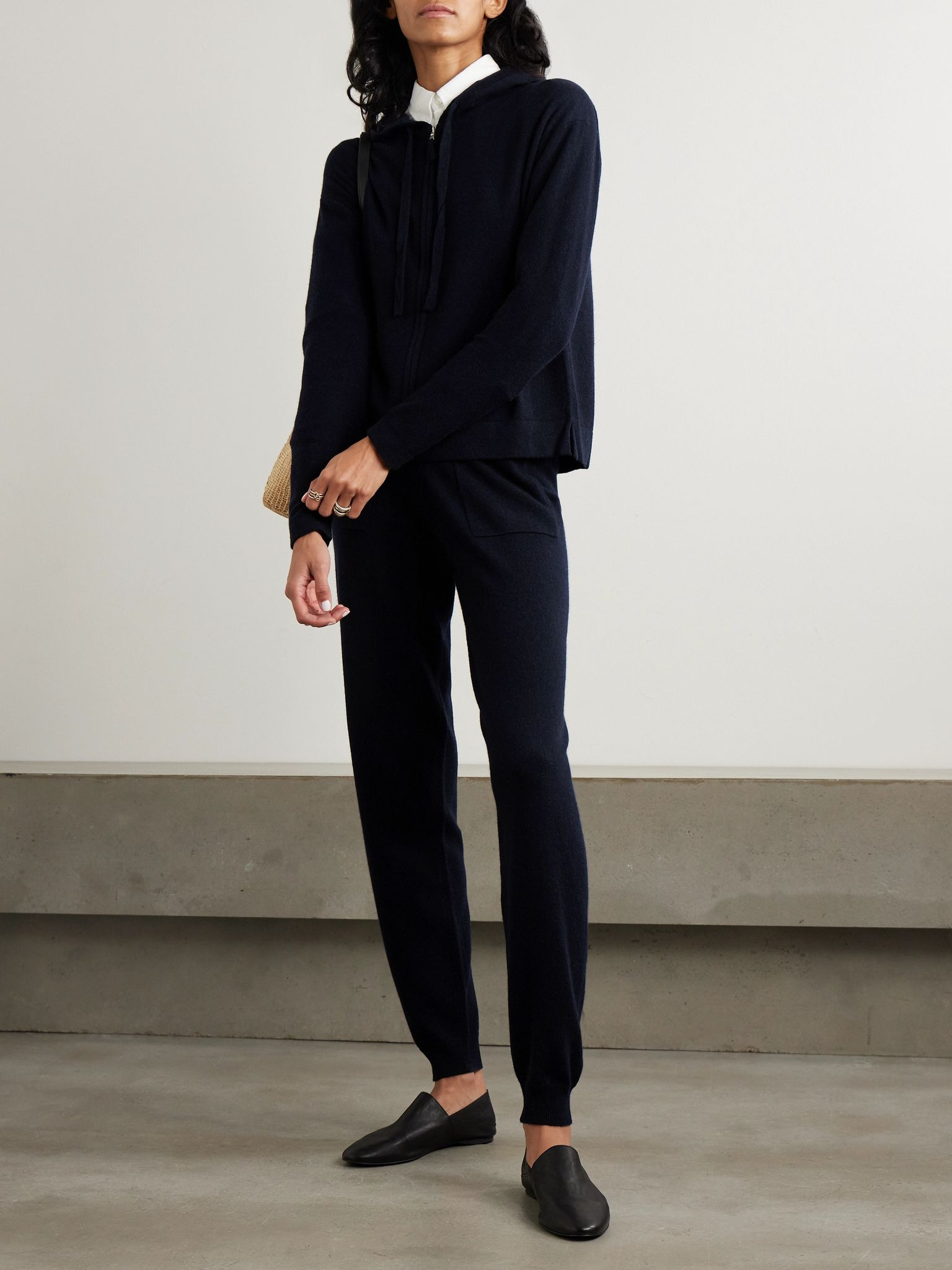 Wool and cashmere-blend hoodie Navy - 2