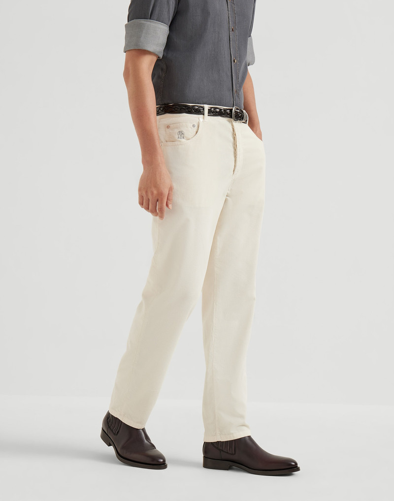 Garment-dyed cotton narrow wale corduroy five-pocket trousers 1