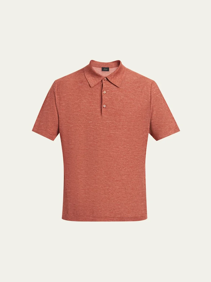 Men's Heathered Cashmere/Silk-Blend Polo Shirt - 1