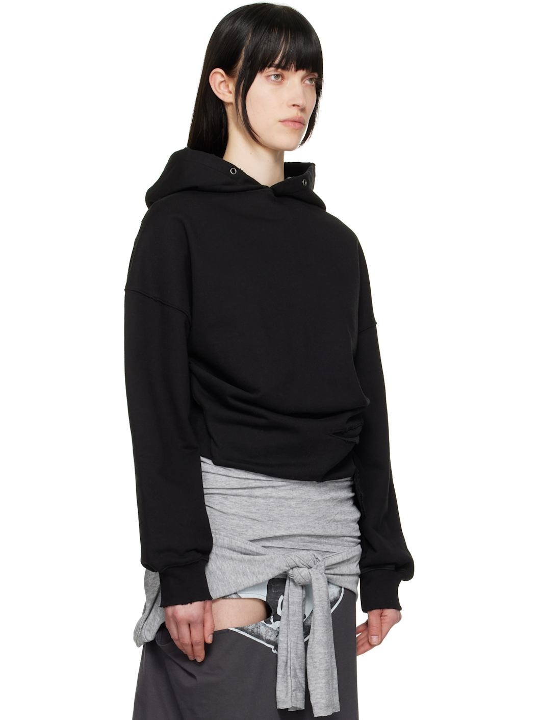 Black Deconstructed Hoodie - 2