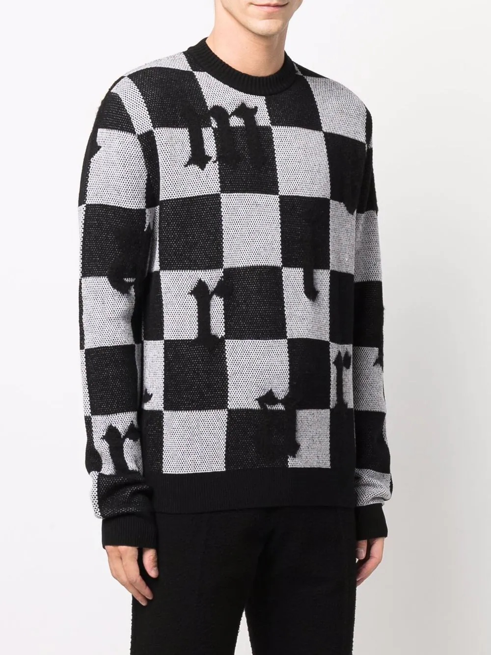 checked logo-print crew-neck jumper - 3