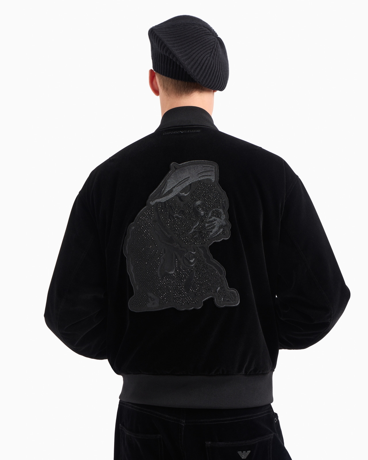 Clubwear velour bomber jacket with oversized French bulldog patch - 6