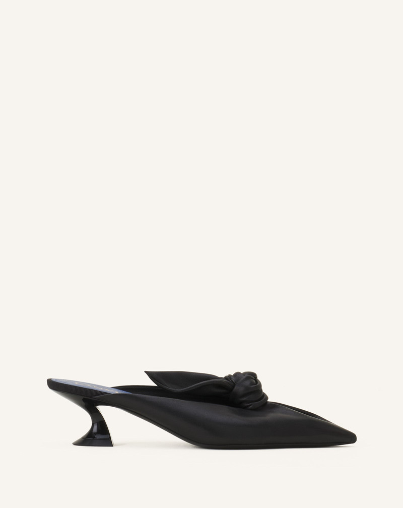 MIDNIGHT STEP BOW LEATHER MULE WITH HEEL 1