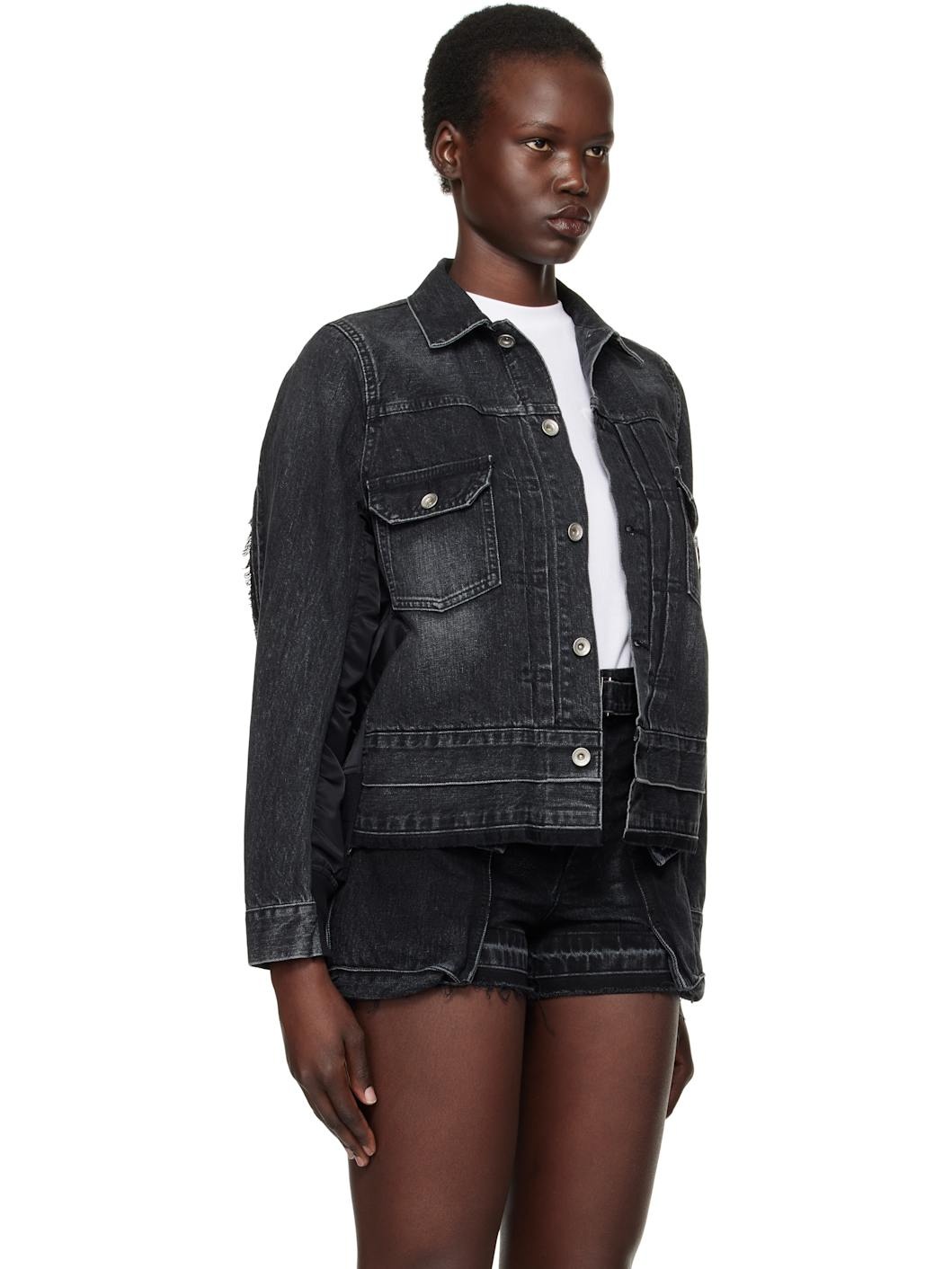 Black Nylon Twill Denim Jacket - 2