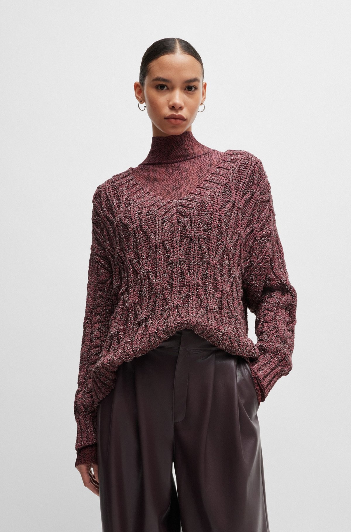 V-NECK SWEATER WITH STRUCTURED KNIT - 2