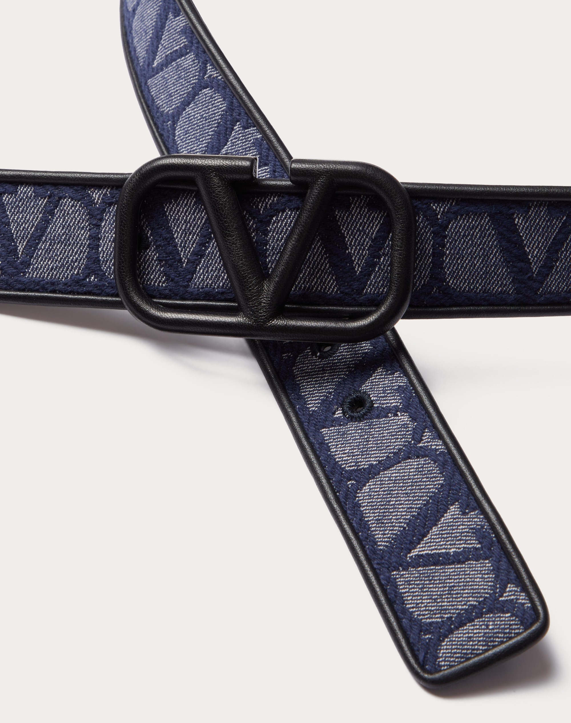 DENIM-EFFECT JACQUARD TOILE ICONOGRAPHE BELT WITH LEATHER DETAILS - 2