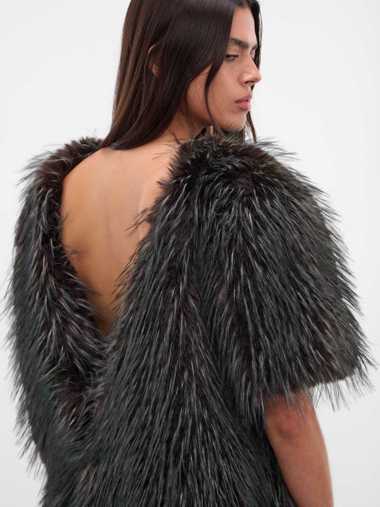 Green Graphic Faux Fur Sweater - 5