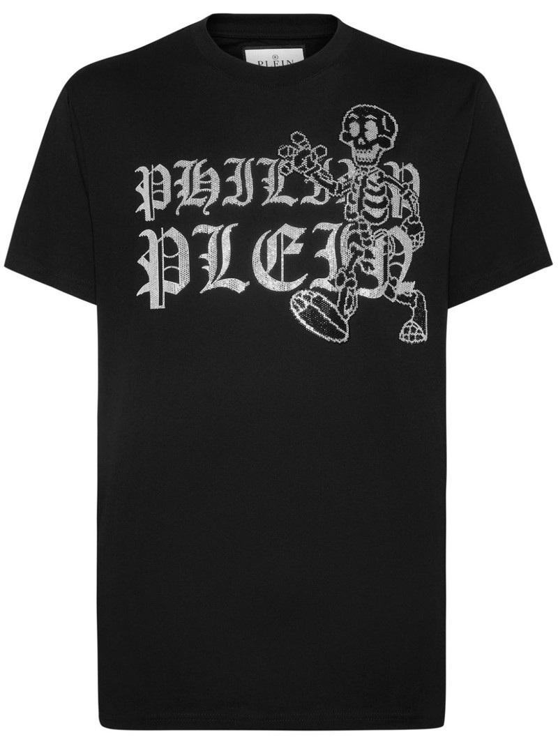 rhinestone-skeleton cotton T-shirt 1