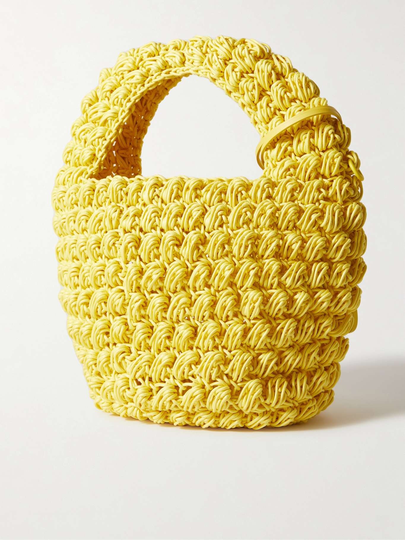 Popcorn Basket leather-trimmed crocheted waxed-cotton tote - 3