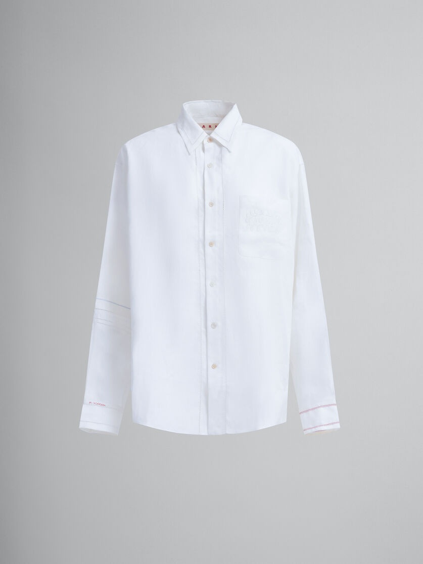 WHITE LINEN SHIRT WITH OPENWORK EMBROIDERY - 1