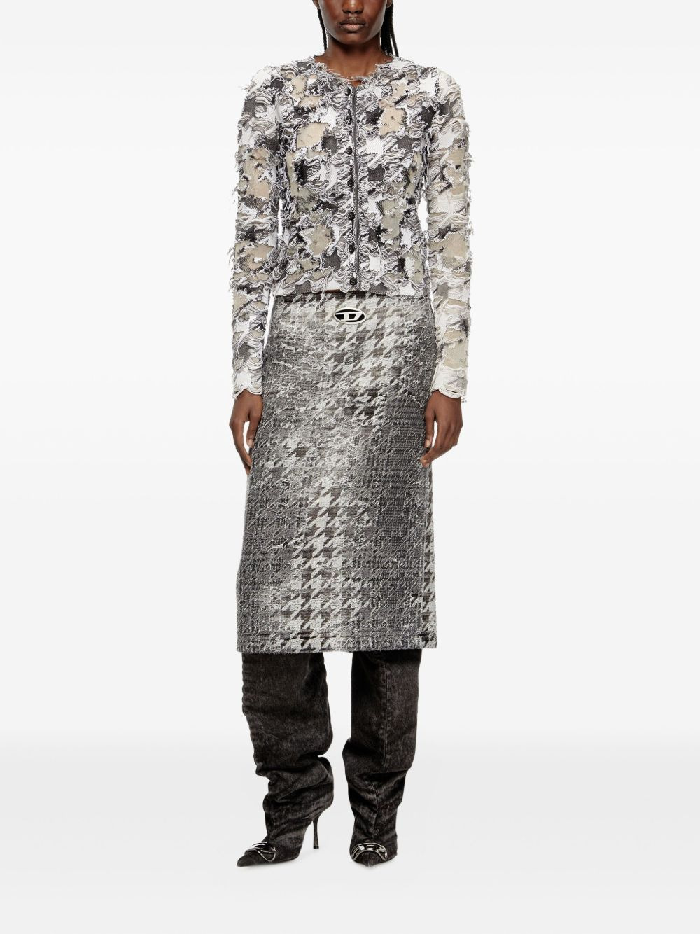 jacquard houndstooth midi skirt - 2