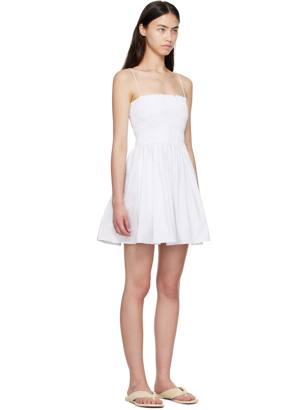 White Shirred Bodice Minidress - 2