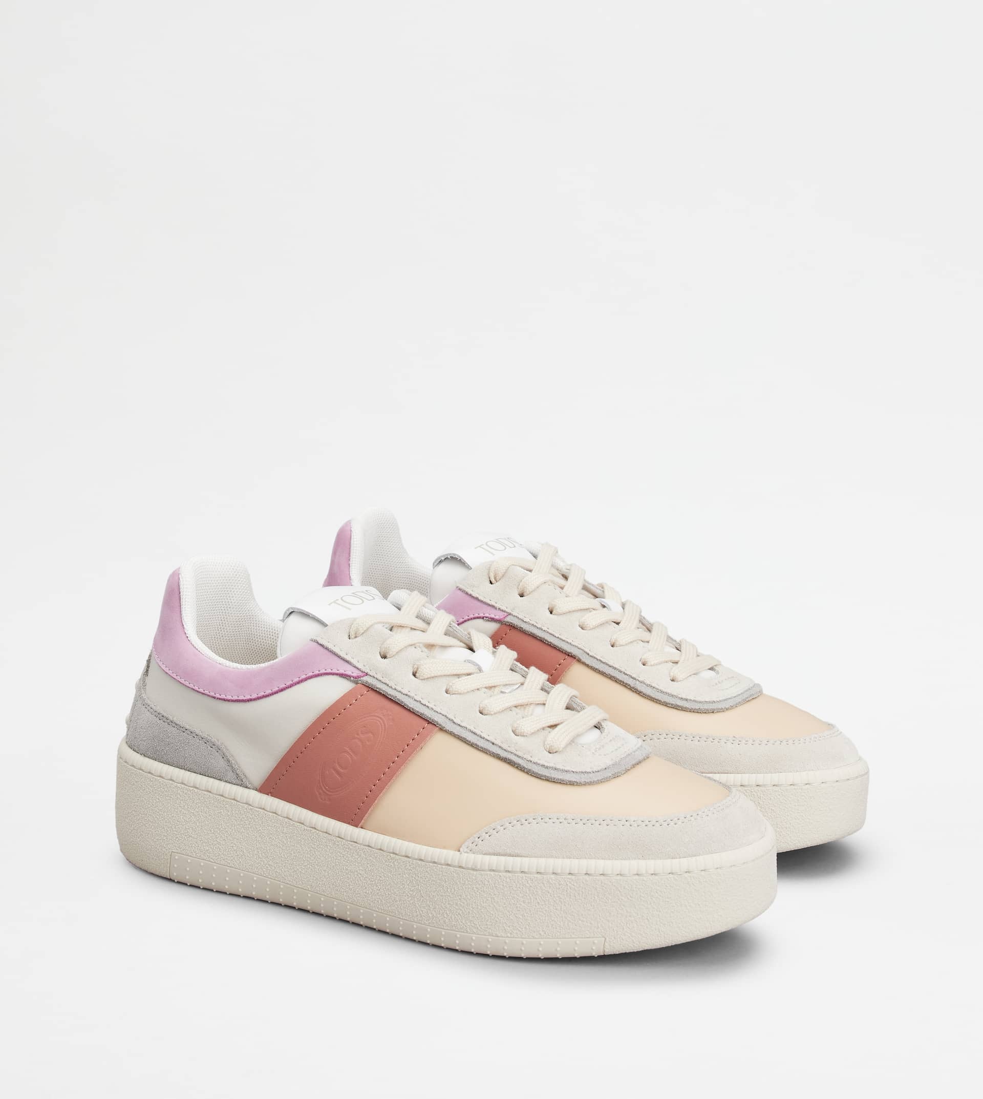 TOD'S PLATFORM SNEAKERS IN LEATHER - PINK, BEIGE, GREY - 3