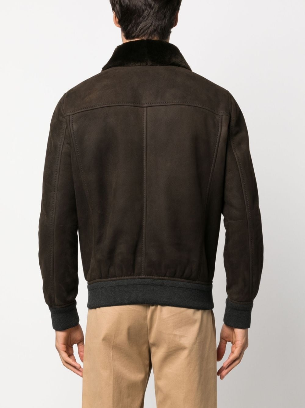shearling-collar leather jacket - 4