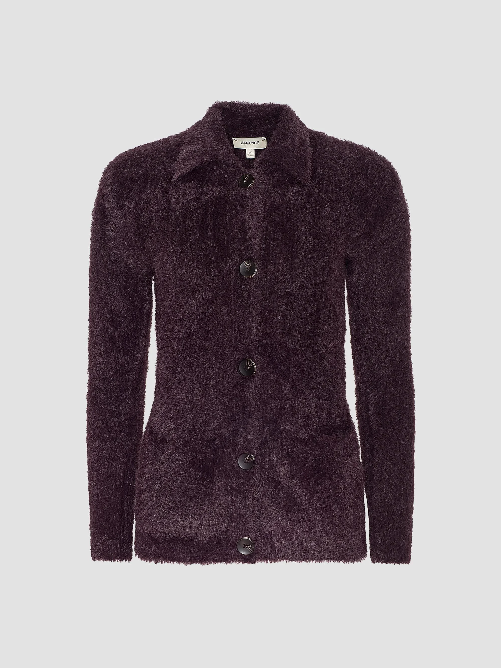 Women's Mist Fuzzy Collared Cardigan - Dark Plum - 1