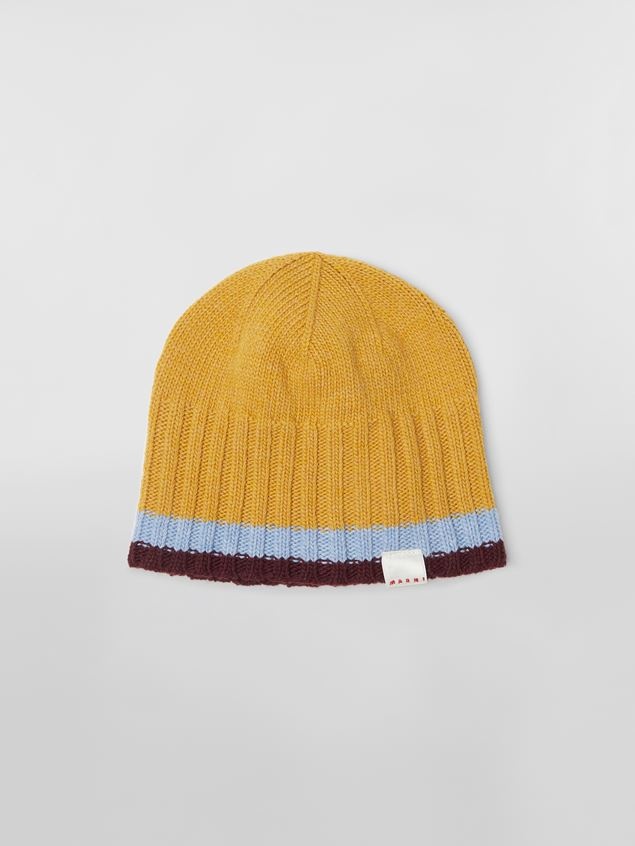 YELLOW VIRGIN WOOL RIBBED BEANIE - 1