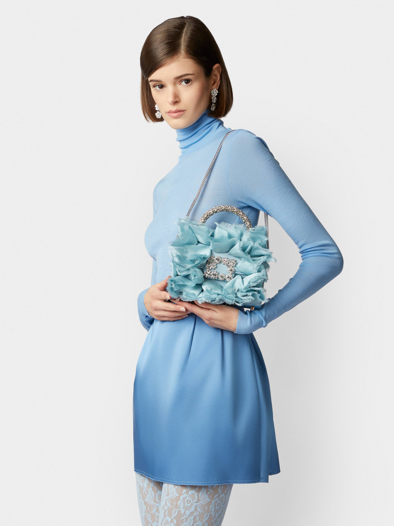 Rouches Jewel Mini Flower Strass Buckle Clutch Bag in Fabric 9