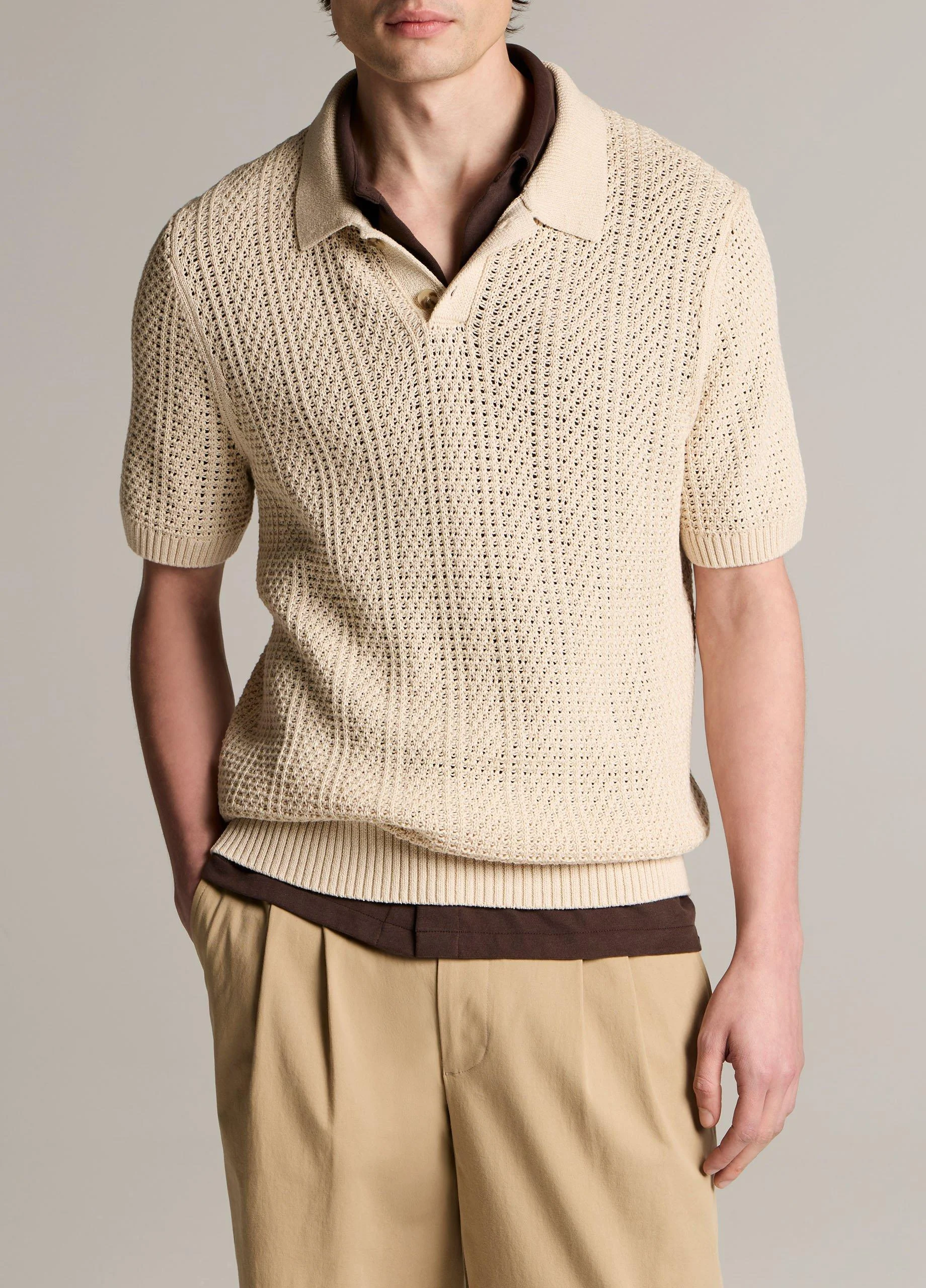 Seed-Stitch Rib Cotton Polo Sweater - 1
