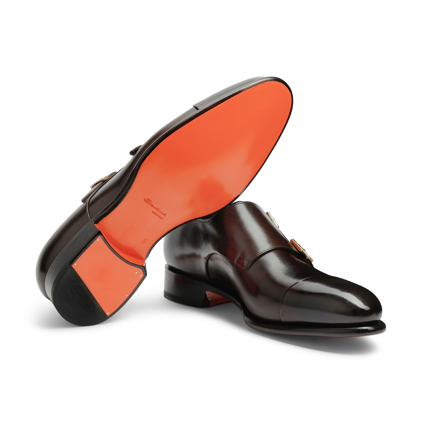 Men's polished brown leather double-buckle shoe - 4
