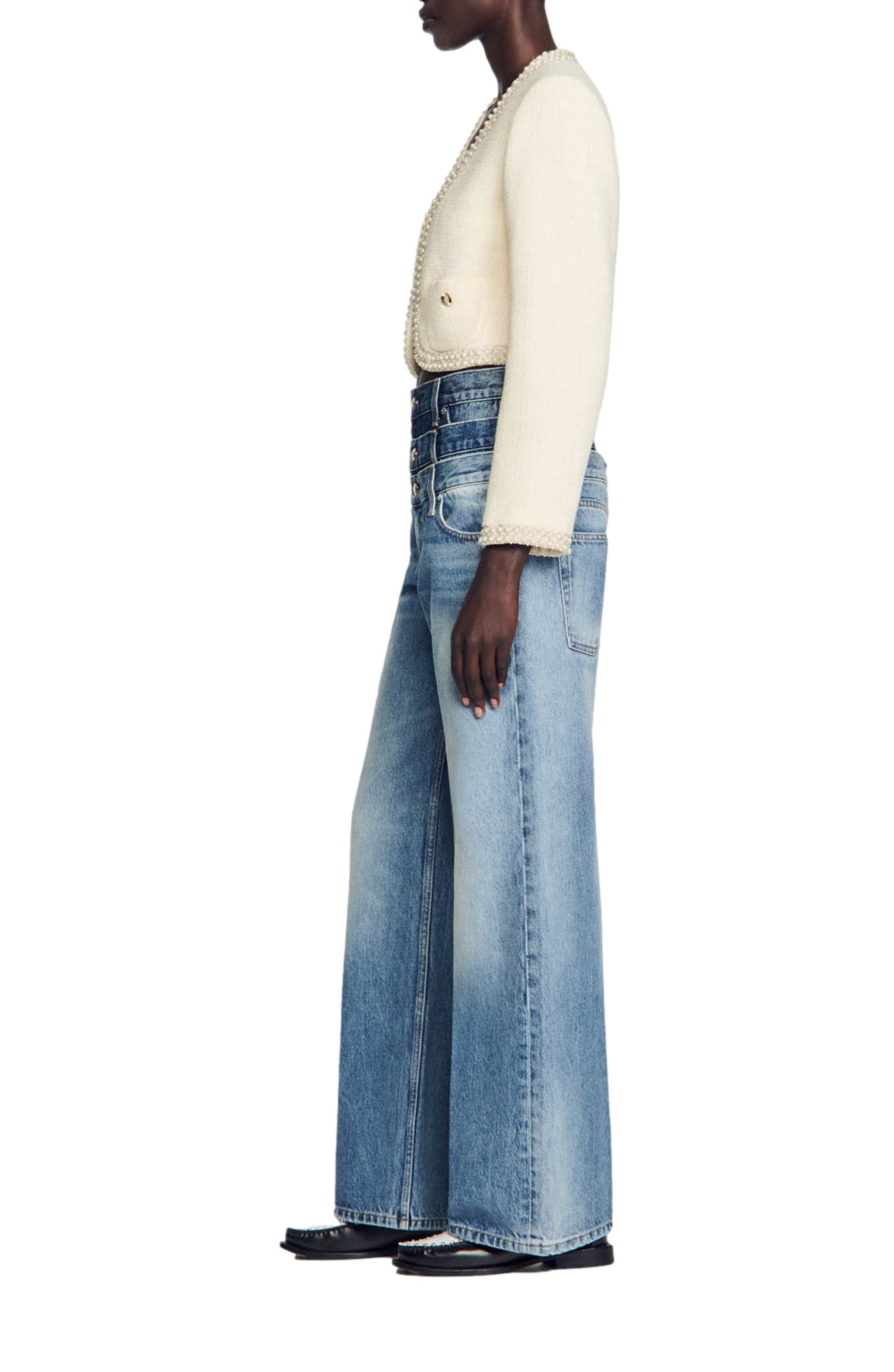 SANDRO Cropped tweed jacket in Ecru at Nordstrom - 3