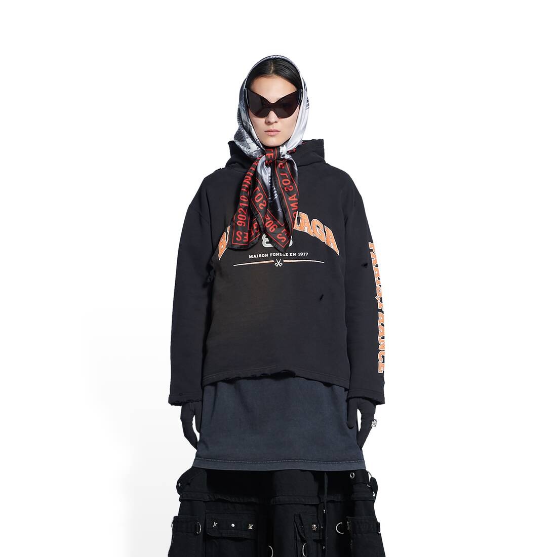 Women's Maison Balenciaga Cropped Hoodie in Black - 5