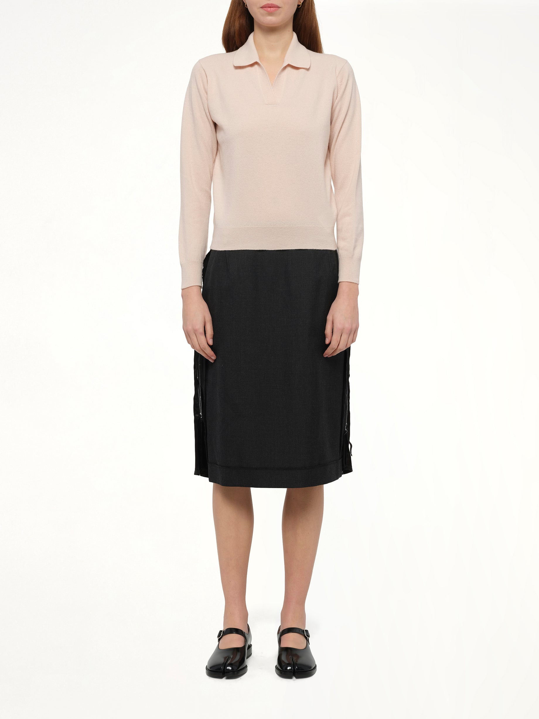 Lambswool Knit Polo in Pale Pink - 7