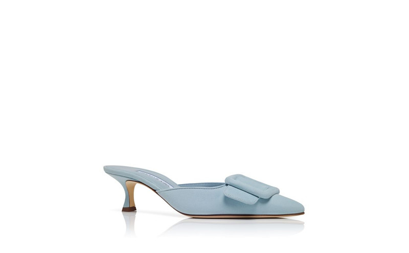 Light Blue Suede Buckle Detail Mules 3
