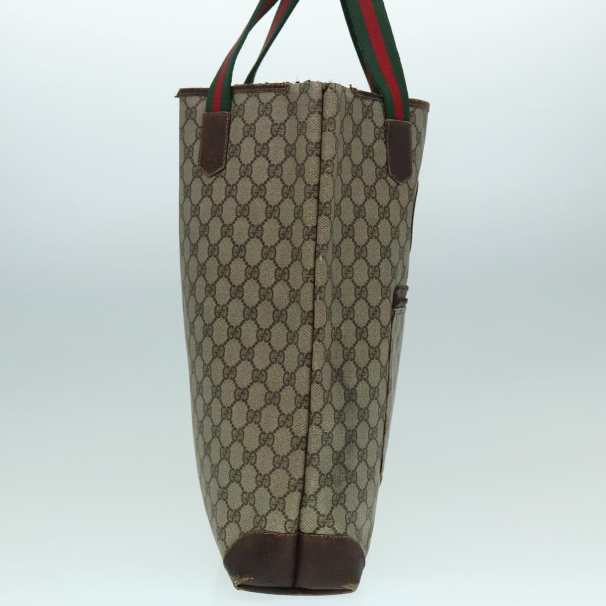 GUCCI GG Supreme Web Sherry Line Tote Bag Pvc Leather Beige 38 38 - 4