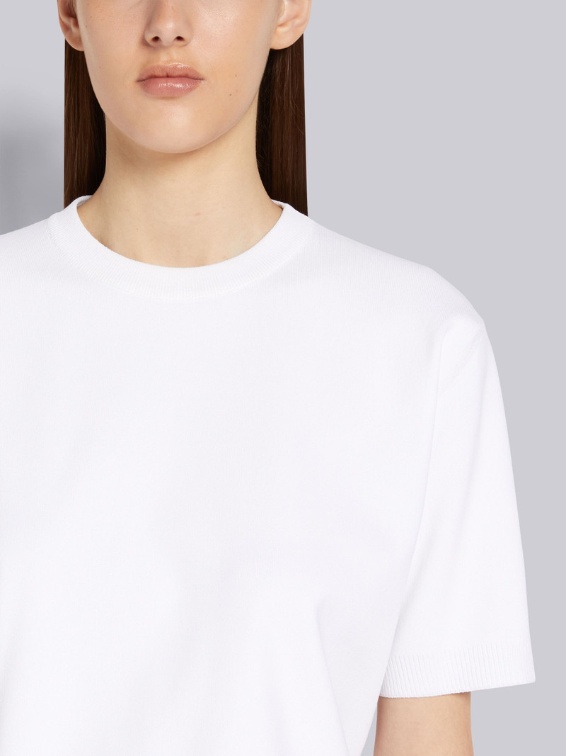 White Jersey Stitch Stretch Viscose Intarsia Stripe Boxy Fit Crew Neck Tee 5