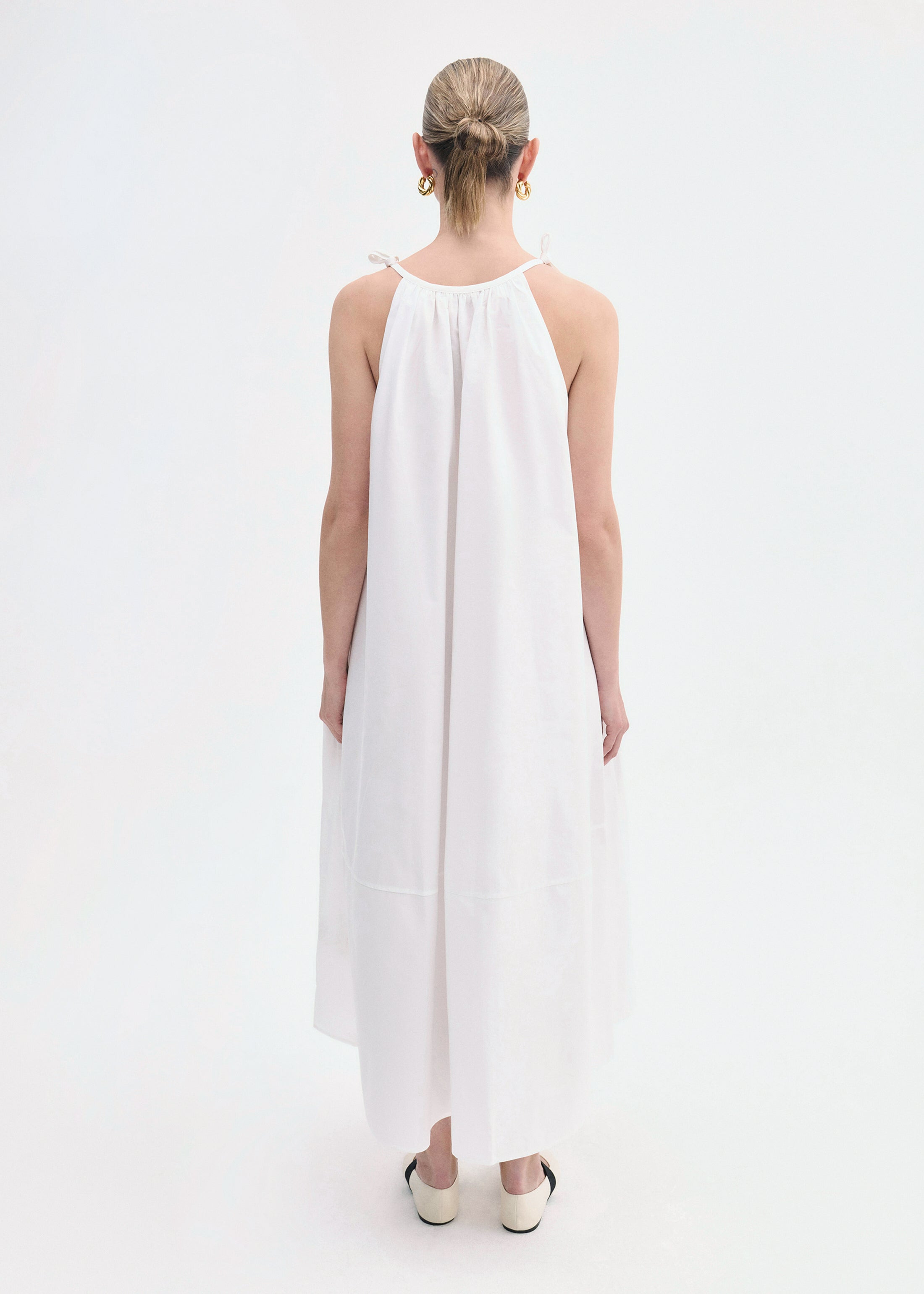Gathered Halter Dress in Cotton Poplin - 4
