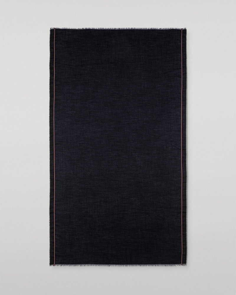 Ives Navy Chevron Border Cashmere Scarf 6