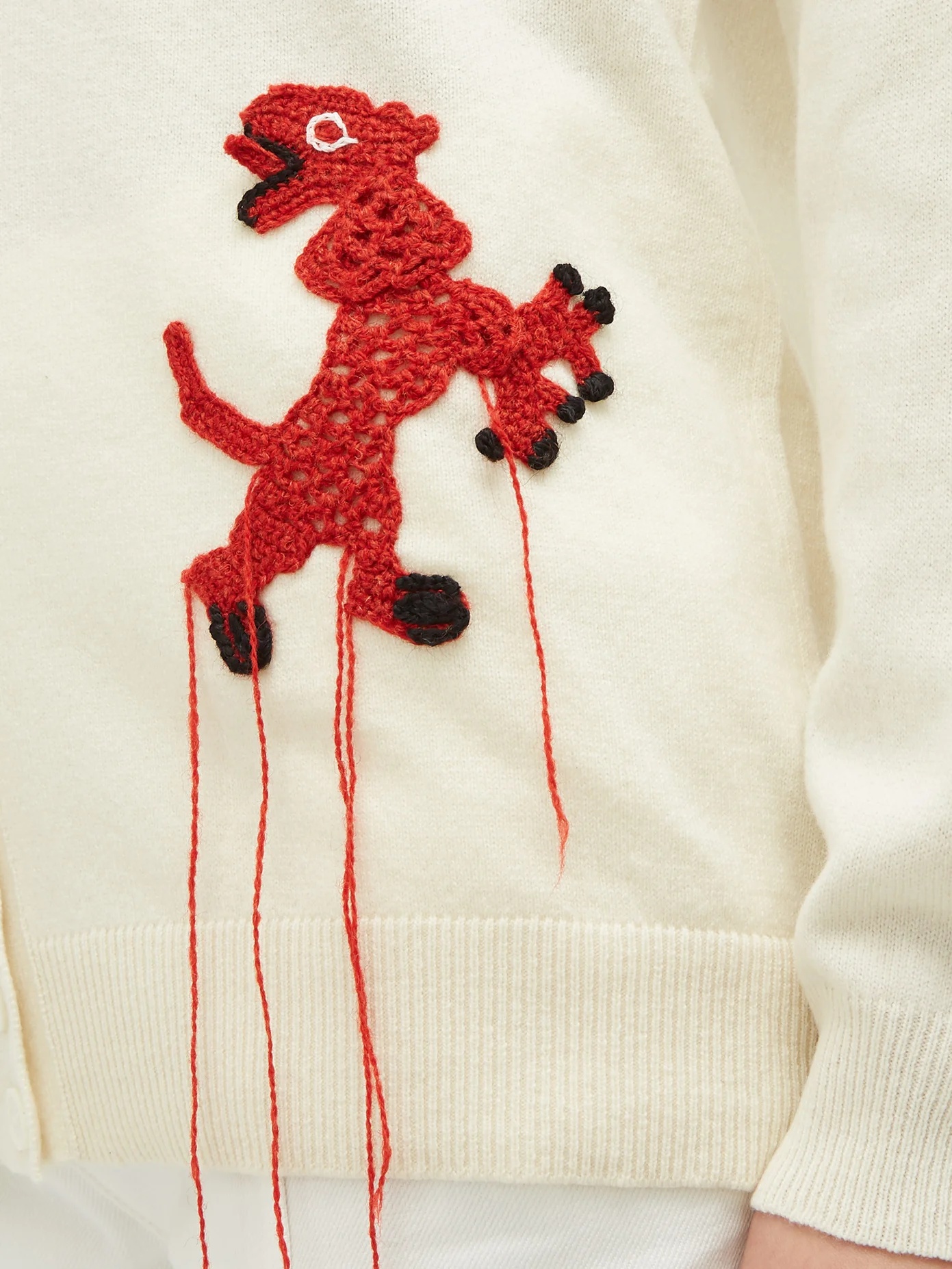 Crochet animals V-neck wool cardigan - 4