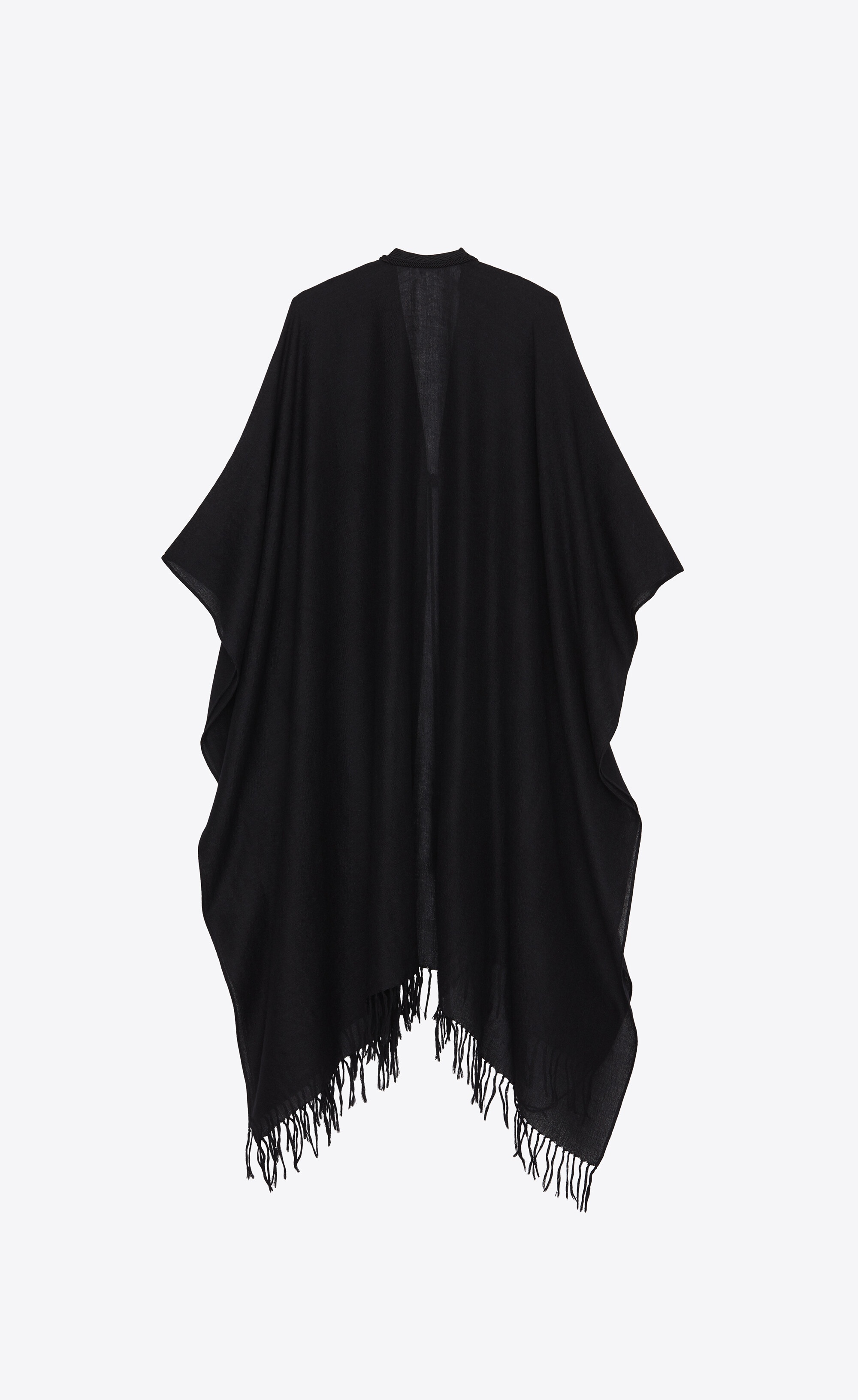 fringed poncho in wool canvas - 2