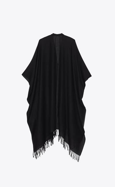 SAINT LAURENT fringed poncho in wool canvas outlook