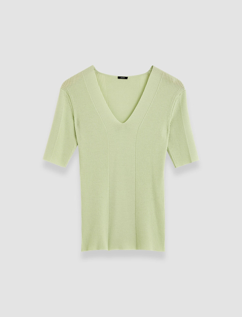 Fine Merino Rib V Neck Top 1
