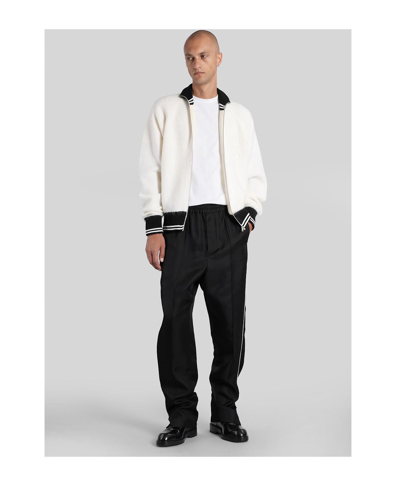 Hn Ls Zip Up Jkt Knitwear In White Wool - 2