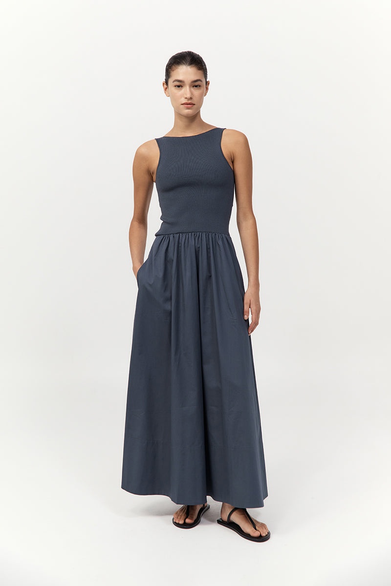 Bateau Cut Out Dress - Graphite - 2