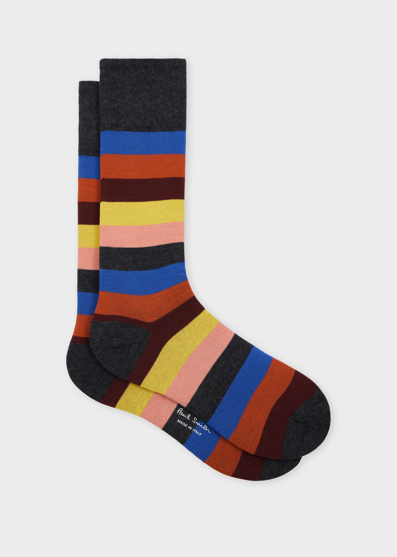 Black Cotton-Blend Multicolour Stripe Socks 1